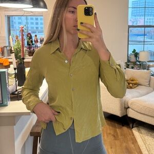 Green button up blouse